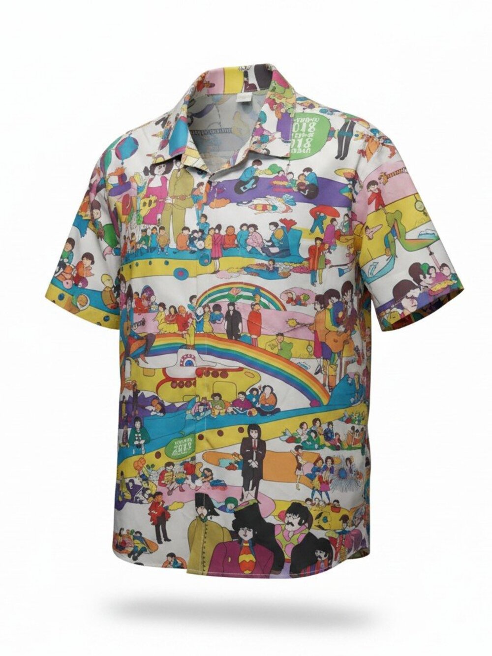 Retro Graphic Print Short Sleeve The Beatles Button Down Shirt Size: 3XL